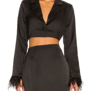 Black Feather Crop Top Blazer